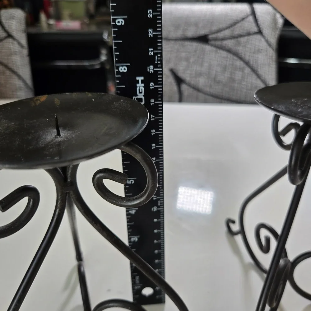 Target Wrought Iron Pillar Candle Holder Set of 2 Black Scrollwork Tripod Base